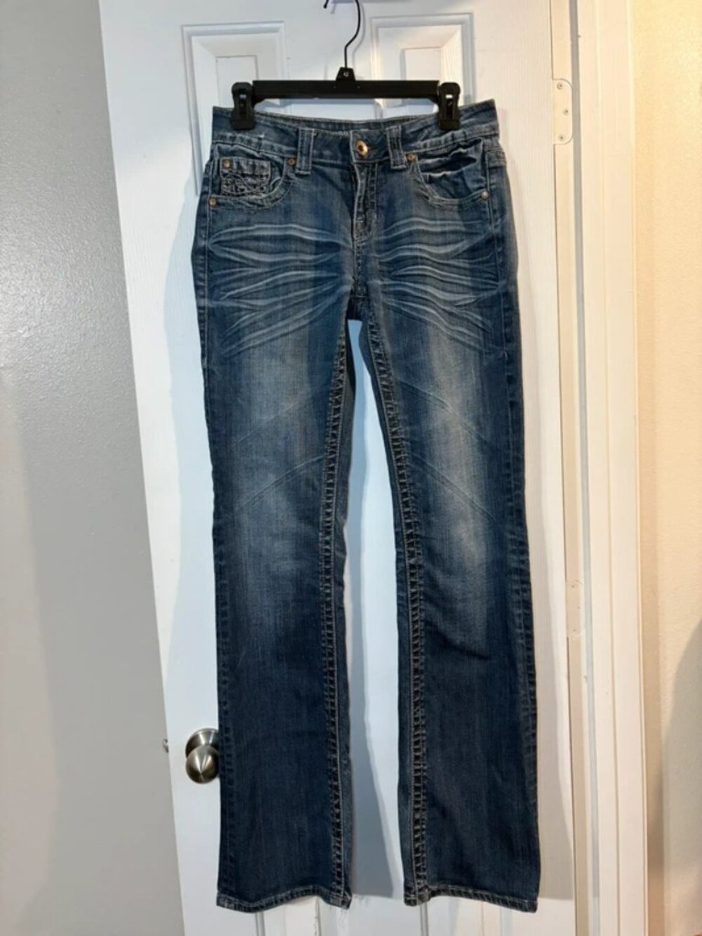 Cowgirl Tuff 28x35 Bootcut Jeans Western Barbed Wire Y2K Distressed